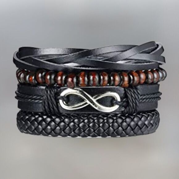 Leather Infinity Eternity Bracelet Men Women, Braided Woven Ethnic Tribal - Picture 1 of 2